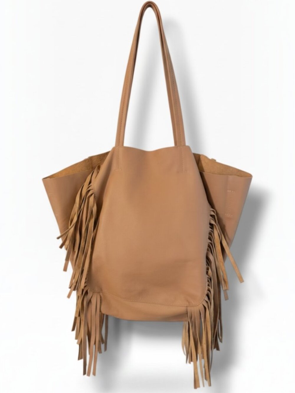 Cleobella Hendrix Cognac Leather Fringe Tote Bag Boho